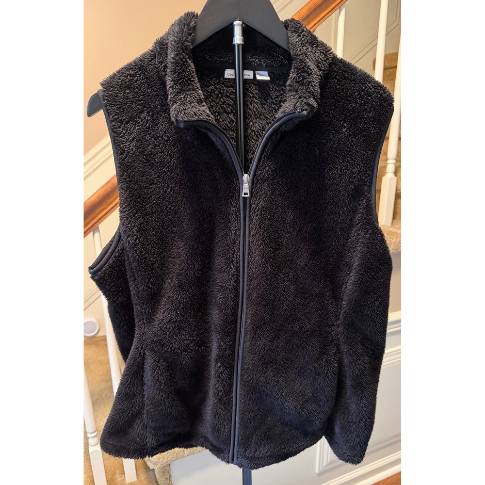 Croft & Barrow Black High Pile Fleece Full Zip Vest Womens XXL Mock Neck